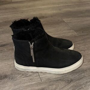 J Slides Black Ankle Booties with White Soles